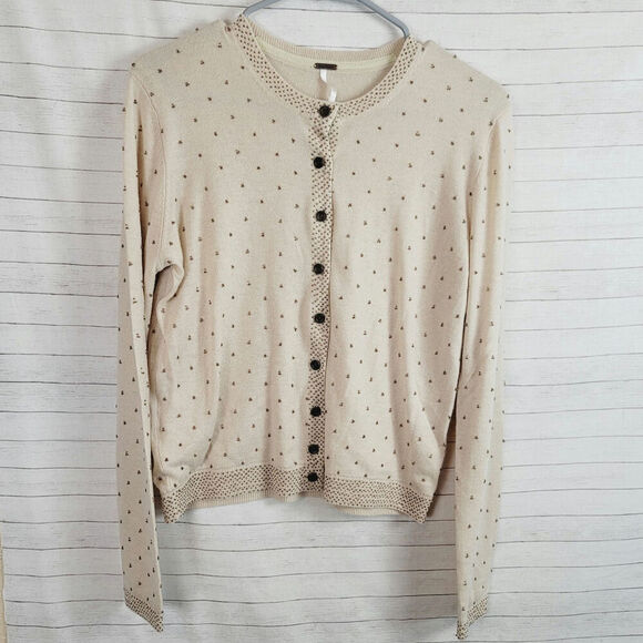 Free People Tea Combo Cardigan Sweater in Creamy Beige, sz Medium - Picture 1 of 14